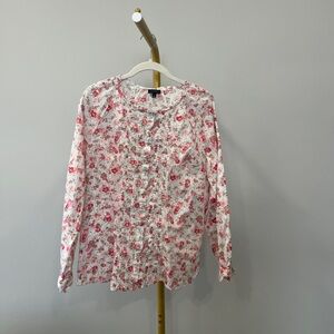 Talbots 100% Cotton Floral Pink and White Sheer Blouse